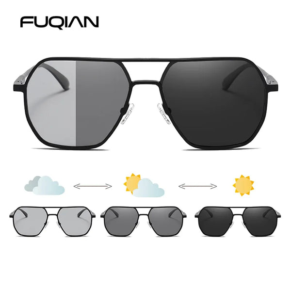 Luxury Metal Photochromic Sunglasses Men Women Fashion Polarized Sun Glasses Stylish Chameleon Anti-glare Driving Shades UV400